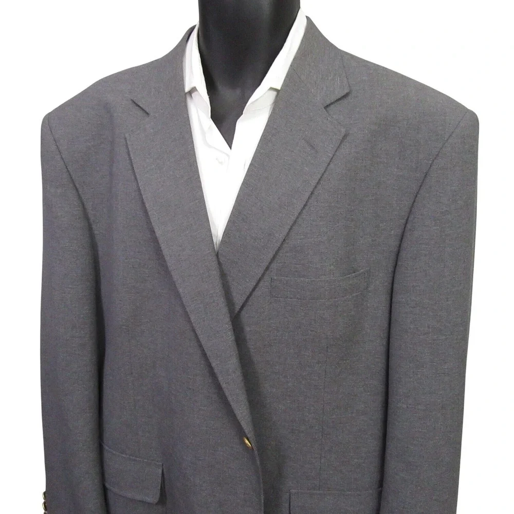 David Taylor Blazer Light Gray Gold Button Mens 46R Wool Blend Single Vent
